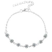Zinc Alloy Anklet, with 2inch extender chain, plated, Unisex & oval chain & with cubic zirconia Approx 8 Inch 