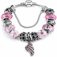 Zinc Alloy European Bracelet, with brass chain & Crystal & Lampwork, plated, With Pendant & snake chain & for woman & enamel & faceted & with rhinestone 