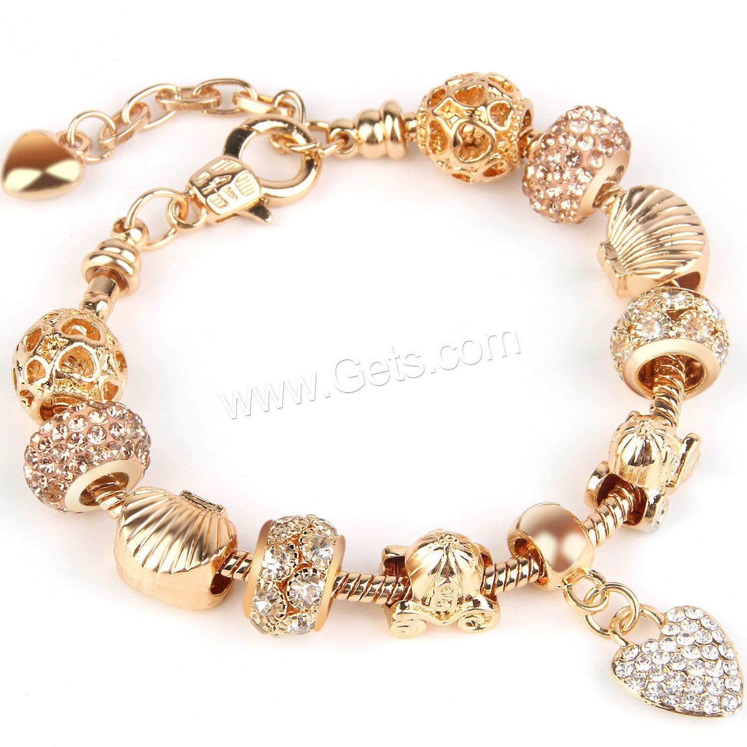 Zinc Alloy European Bracelet, with brass chain, plated, With Pendant & different length for choice & snake chain & different styles for choice & for woman & with rhinestone, Sold By Strand