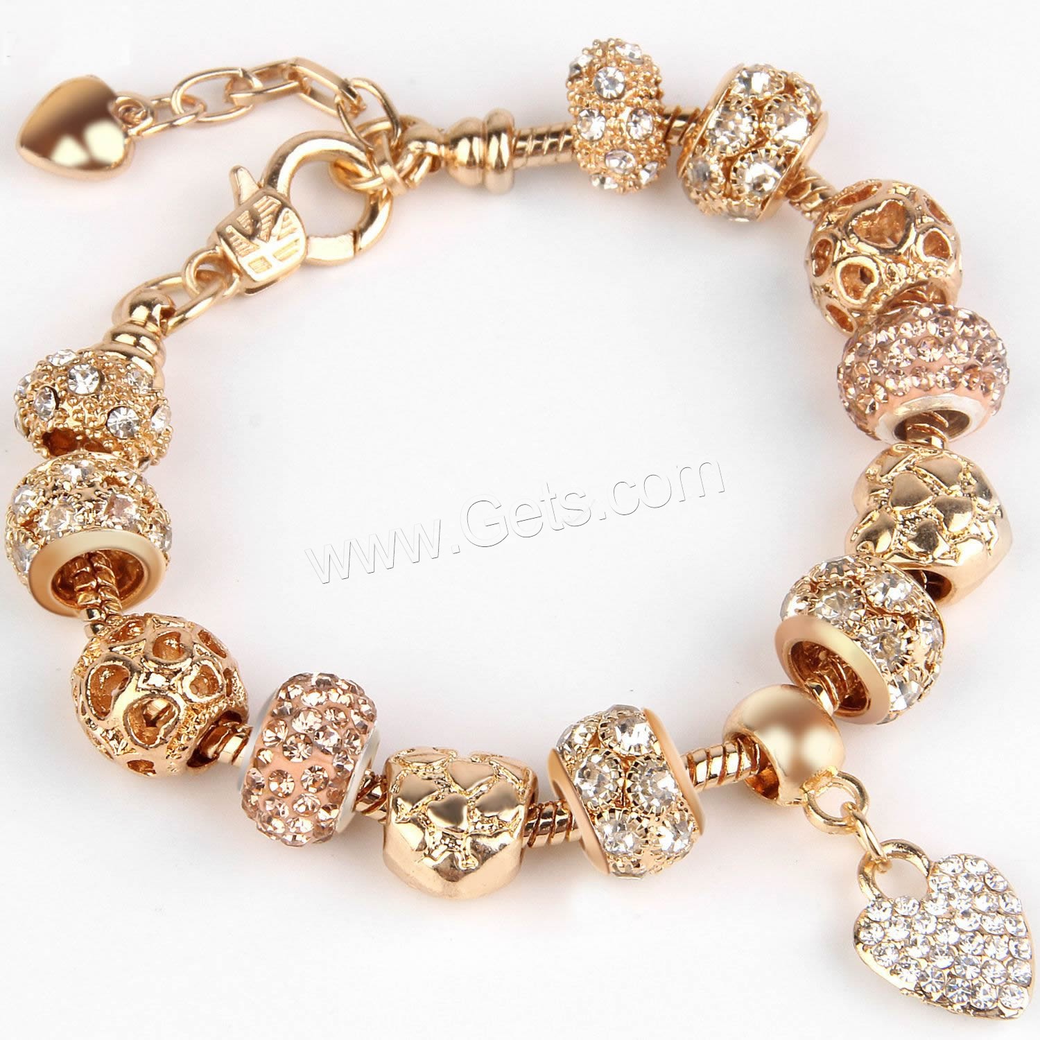 Zinc Alloy European Bracelet, with brass chain, plated, With Pendant & different length for choice & snake chain & different styles for choice & for woman & with rhinestone, Sold By Strand