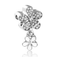 Zinc Alloy European Pendants, Flower, platinum color plated, without troll & enamel & with rhinestone Approx 4.5mm 