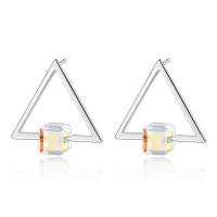 Alloy Stud Earring, with Austrian Crystal, Triangle, real silver plated, for woman & faceted 