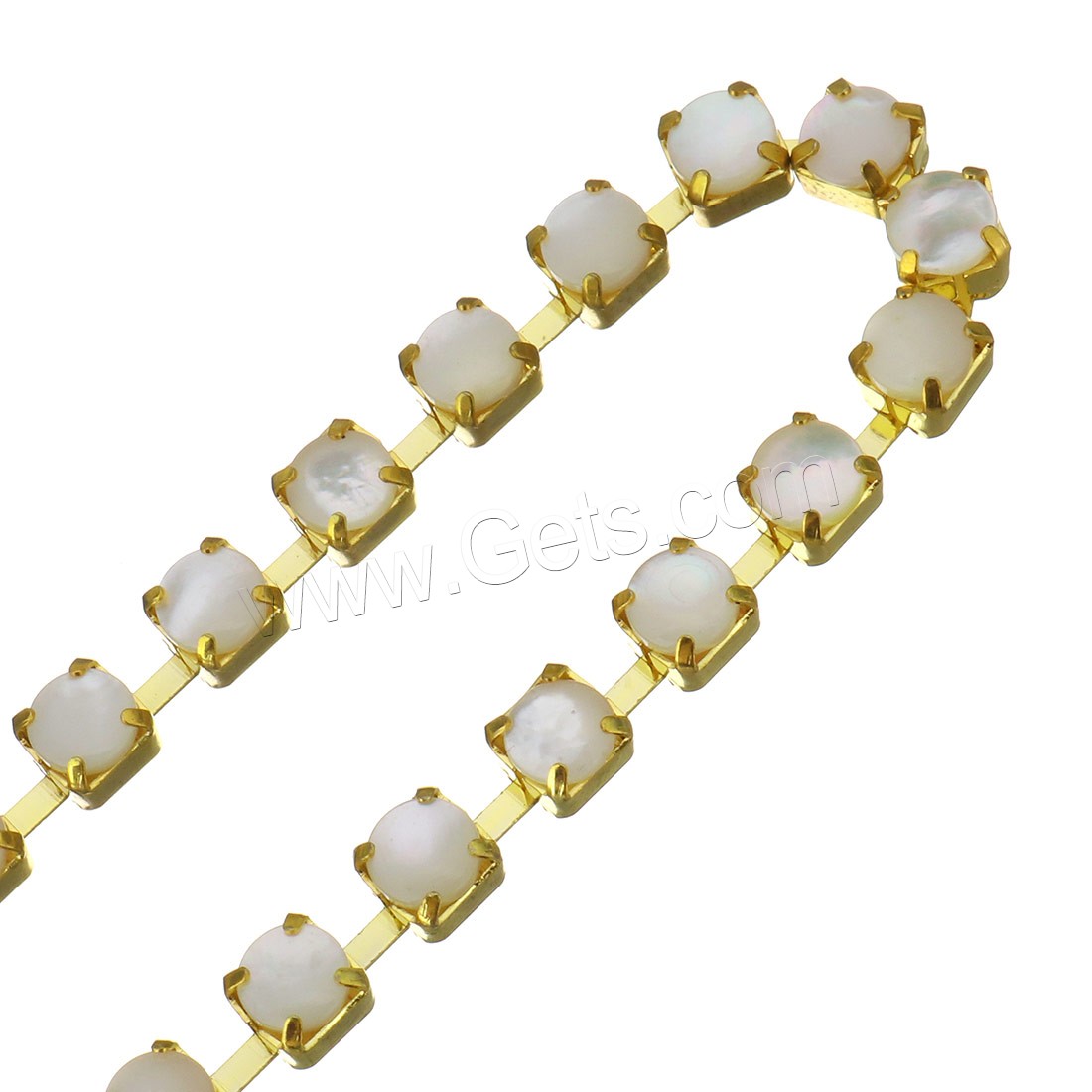 Stainless Steel Chain Necklace, with White Shell, gold color plated, different size for choice, Sold By Strand