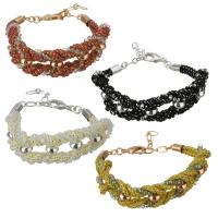 Nylon Cord Bracelet, with Crystal & Brass, with 1.5Inch extender chain, plated, for woman & faceted 14mm Approx 6 Inch 