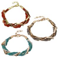 Nylon Cord Bracelet, with Crystal & Brass, with 1Inch extender chain, plated, for woman & faceted 9mm Approx 6.5 Inch 