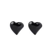 925 Sterling Silver Stud Earring, with Black Agate, Heart, real silver plated, for woman 
