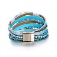 PU Leather Bracelet, with Crystal, zinc alloy magnetic clasp, silver color plated, Unisex & woven pattern &  Approx 15 Inch 