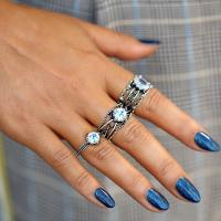 aleación de zinc Anillo Set, anillo de dedo, con Cristal, chapado en color de plata antigua, unisexo & con diamantes de imitación & mixto, tamaño:5-8, 3PCs/Grupo, Vendido por Grupo