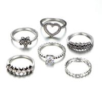 aleación de zinc Anillo Set, anillo de dedo, con Cristal, chapado en color de plata antigua, tamaño del anillo mixto & unisexo & con diamantes de imitación, tamaño:5-7, 6PCs/Grupo, Vendido por Grupo