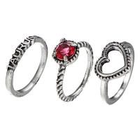 Zinc Alloy Ring Set, with Crystal, antique silver color plated, for woman, US Ring .5-6 