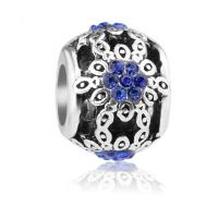 Rhinestone Zinc Alloy European Beads, antique silver color plated, without troll & with rhinestone & blacken Approx 4.5mm 