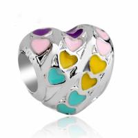 Enamel Zinc Alloy European Beads, Heart, platinum color plated, without troll Approx 4mm 