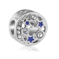 Rhinestone Zinc Alloy European Beads, silver color plated, without troll & enamel & with rhinestone & hollow Approx 4.5mm 