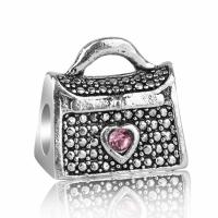 Rhinestone Zinc Alloy European Beads, Handbag, antique silver color plated, without troll & with rhinestone Approx 4mm 