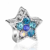 Rhinestone Zinc Alloy European Beads, Star, silver color plated, without troll & with rhinestone Approx 4mm 
