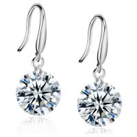 Cubic Zircon Brass Earring, silver color plated, for woman & with cubic zirconia, 9mm 