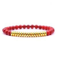 Gemstone Bracelet, with Elastic Thread & Brass, gold color plated, natural & Unisex, 6mm Approx 7.5 Inch 