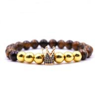 Gemstone Bracelet, with Elastic Thread & Brass, Crown, gold color plated, natural & Unisex & micro pave cubic zirconia, 8mm Approx 7.5 Inch 