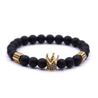 Lava Bracelet, with Elastic Thread & Brass, Crown, plated, natural & Unisex & micro pave cubic zirconia & frosted 8mm Approx 7.5 Inch 