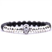 Lava Bracelet, with Elastic Thread & Brass, Skull, plated, natural & Unisex & micro pave cubic zirconia & frosted 8mm Approx 7.5 Inch 