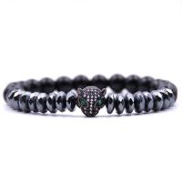 Black Stone Bracelet, with Elastic Thread & Brass, Leopard, plated, natural & Unisex & micro pave cubic zirconia 8mm Approx 7.5 Inch 