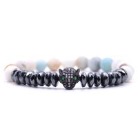 ​Amazonite​ Bracelet, with Elastic Thread & Brass, Leopard, plated, natural & Unisex & micro pave cubic zirconia & frosted 8mm Approx 7.5 Inch 