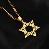 Stainless Steel Sweater Chain Necklace, Star of David, 18K gold plated, Unisex & curb chain Approx 24 Inch 