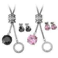 Stainless Steel Jewelry Set, Stud Earring & sweater chain necklace, with Rhinestone Clay Pave & Crystal, adjustable & box chain & for woman & faceted, original color  2.5mm, 9mm Approx 23 Inch 