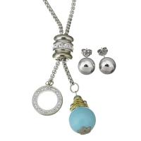 Stainless Steel Jewelry Set, Stud Earring & sweater chain necklace, with Rhinestone Clay Pave & Glass Pearl, plated, adjustable & box chain & for woman  2.5mm, 10mm Approx 23 Inch 