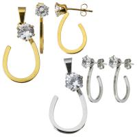 Stainless Steel Jewelry Set, pendant & earring, with Crystal, plated, for woman & faceted Approx 