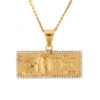 Stainless Steel Sweater Chain Necklace, Dollar, gold color plated, Unisex & curb chain & with rhinestone 3mm Approx 24 Inch 