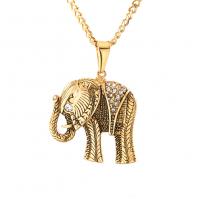 Stainless Steel Sweater Chain Necklace, Elephant, plated, Unisex & curb chain & with rhinestone 3mm Approx 24 Inch 