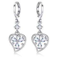 Brass Huggie Hoop Drop Earring, Heart, platinum plated, for woman & with cubic zirconia 