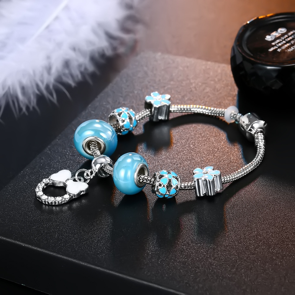Zinc Alloy European Bracelet, with brass chain & Porcelain, plated, charm bracelet & different length for choice & snake chain & for woman & enamel & with rhinestone, Sold By Strand