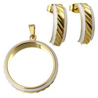 Enamel Stainless Steel Jewelry Sets, pendant & earring, Geometrical Pattern, gold color plated, for woman  Approx 