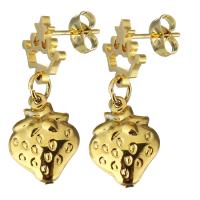 Stainless Steel Drop Earring, Strawberry, gold color plated, for woman, 28mm 