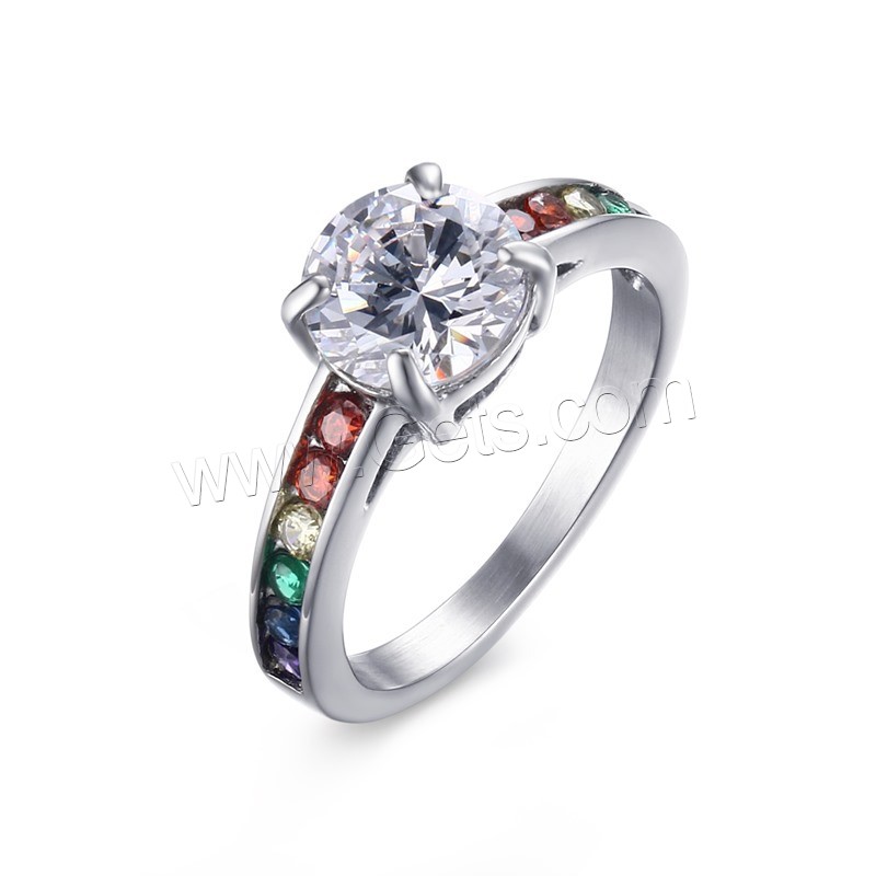 Cubic Zirconia anillo de dedo de acero inoxidable, chapado, diverso tamaño para la opción & para mujer & con circonia cúbica, más colores para la opción, 8mm, Vendido por UD