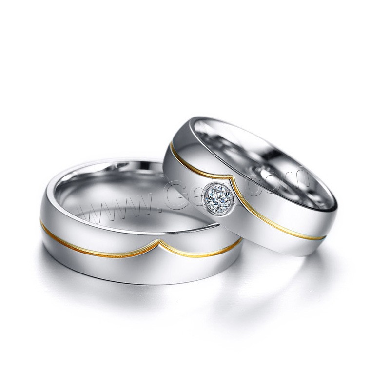 acero inoxidable anillo, chapado, unisexo & diferentes estilos para la opción & para la pareja & con circonia cúbica, 6mm, Vendido por UD