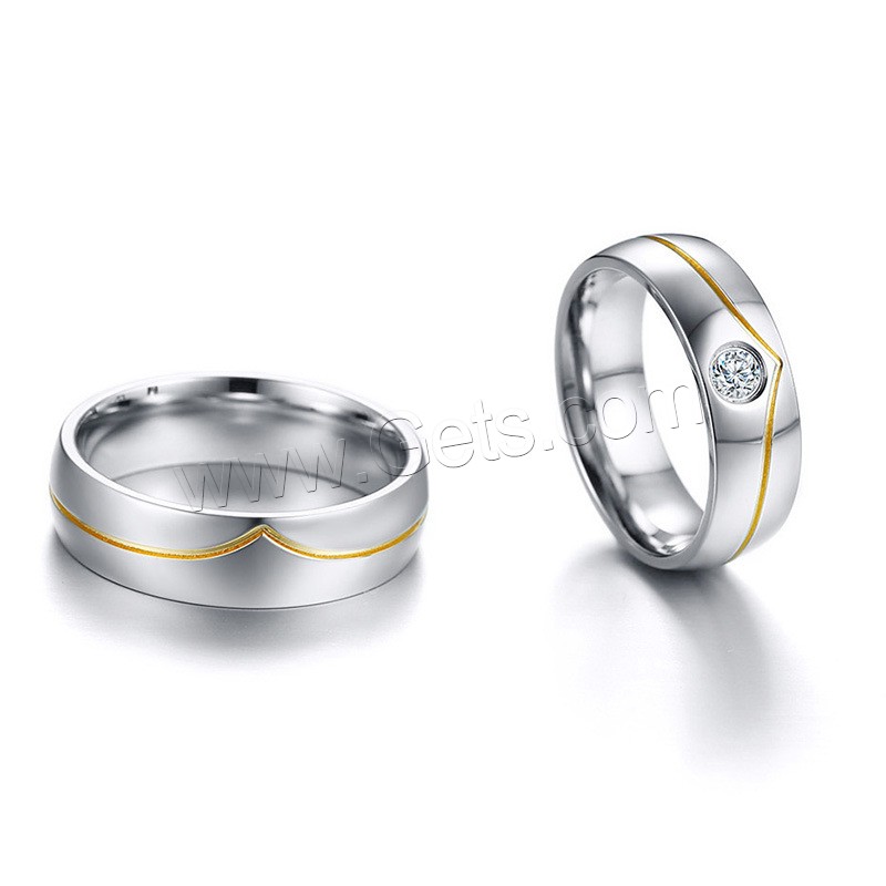 ステンレス 指輪, メッキ, ユニセックス & 異なるスタイルを選択 & カップル用 & キュービックジルコニアのある, 6mm, 売り手 パソコン