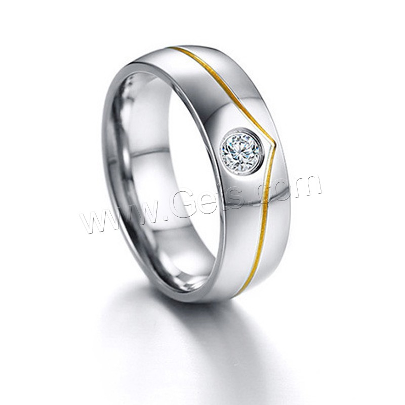 Stainless Steel Finger Ring, plated, Unisex & different styles for choice & for couple & with cubic zirconia, 6mm, Sold By PC