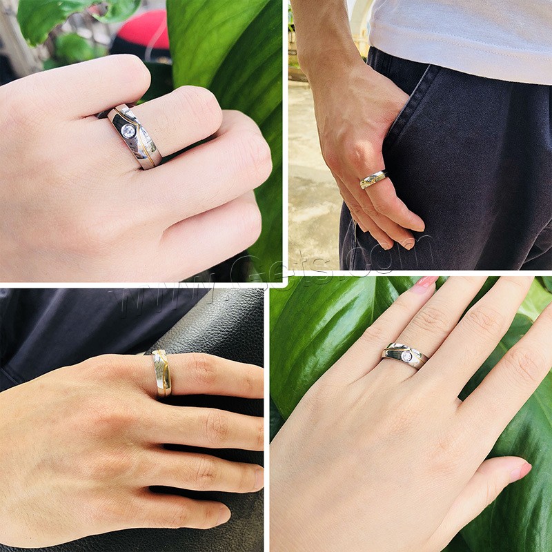 acero inoxidable anillo, chapado, unisexo & diferentes estilos para la opción & para la pareja & con circonia cúbica, 6mm, Vendido por UD