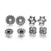 Zinc Alloy Stud Earring Set, with Crystal, antique silver color plated, for woman & with cubic zirconia & mixed, 13-18mm 