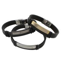 PU Leather Bracelet, with Stainless Steel, Rondelle, plated, Unisex Approx 8 Inch 