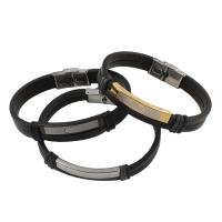 PU Leather Bracelet, with Stainless Steel, Rondelle, plated, Unisex Approx 8 Inch 