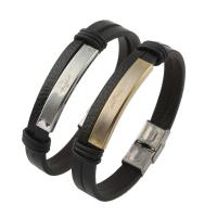 PU Leather Bracelet, with Stainless Steel, Rondelle, plated, Unisex Approx 8 Inch 