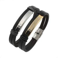 PU Leather Bracelet, with Stainless Steel, Rondelle, plated, Unisex Approx 8 Inch 