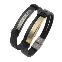 PU Leather Bracelet, with Stainless Steel, Rondelle, plated, Unisex Approx 8 Inch 