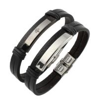 PU Leather Bracelet, with Stainless Steel, Rondelle, plated, Unisex Approx 8 Inch 