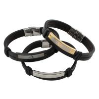 PU Leather Bracelet, with Stainless Steel, Rondelle, plated, Unisex Approx 8 Inch 