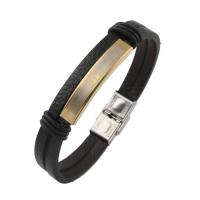 PU Leather Bracelet, with Stainless Steel, Rondelle, plated, Unisex & two tone Approx 8 Inch 